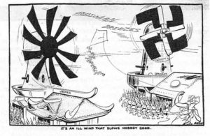 david-low-abyssinian-winds-In this 1936 comic from the Evening Standard, Japan and Germany are shown as militarised windmills, while Abyssinian Breezes refers to Italy-s invasion of Ethiopia.